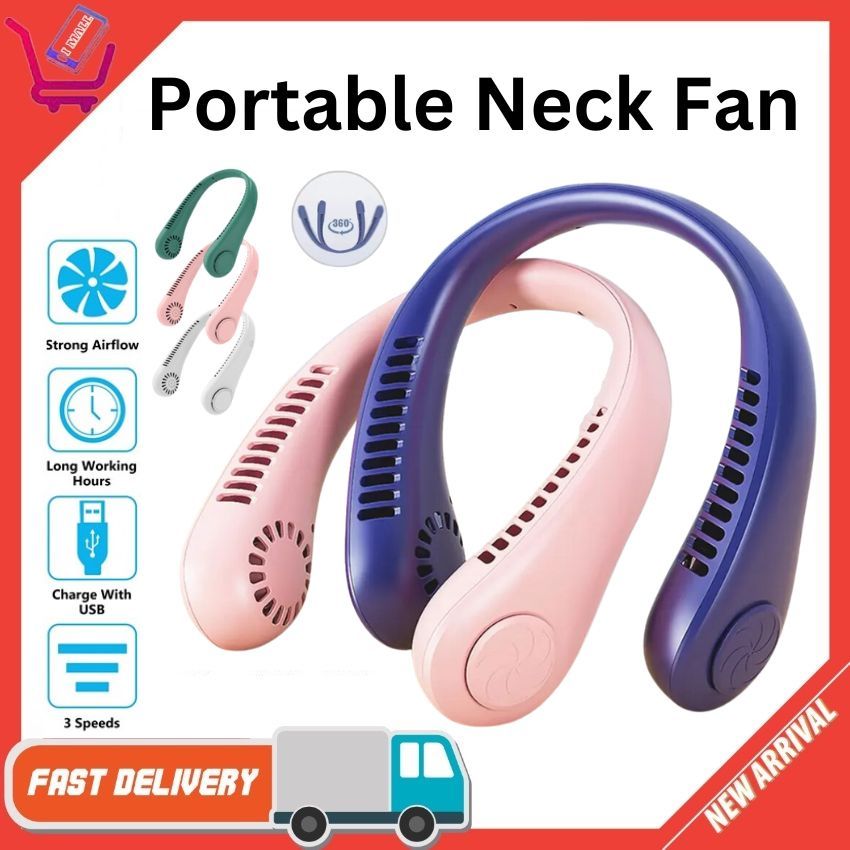Neck Fan Bladeless Rechargeable Cooling Fan Fancy Color 360° Surrounding Air USB Fan Kipas Leher Kipas Mini