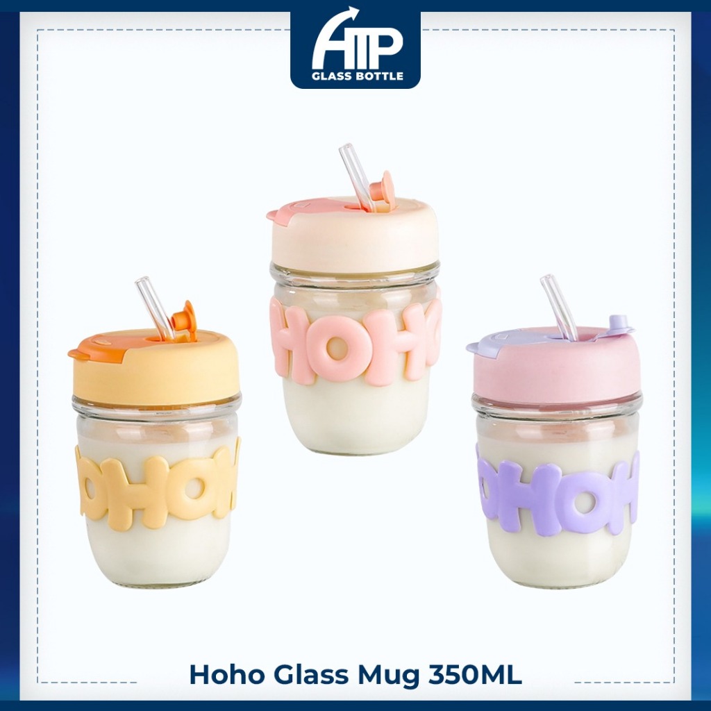 350ml ATP Glass Cup Mug Glass Straw Cup Heat Cold Resistant Glass Water Bottle Coffee Glass Mug Transparent Travel Mug