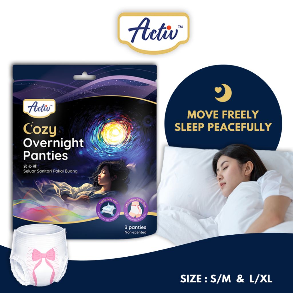 Activ™ Cozy Overnight Panties with Hyaluronic Acid Infused Essence | 2 in 1 Panty and Sanitary Pad