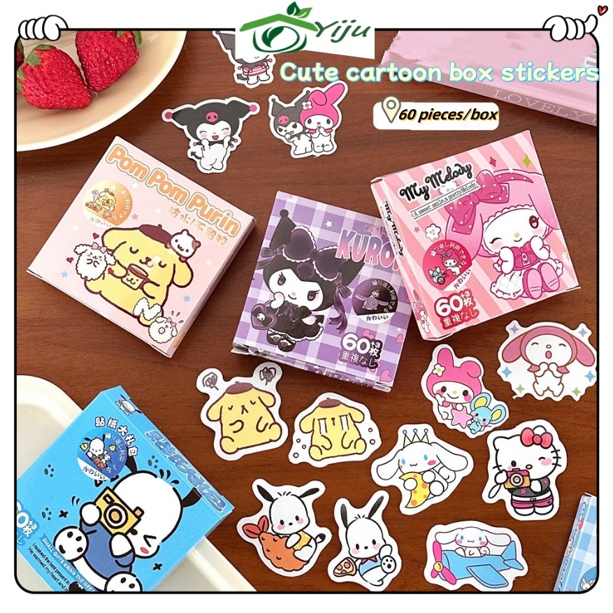 [Stock] 60pcs Sanrio Kuromi Hello Kitty Sticker Cartoon Cute Graffiti Card Laptop Manual Mug Decorative Box Sticker