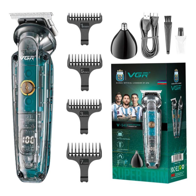 ORIGINAL VGR V-949 Professional Hair Clipper Nose Trim  IPX 6 USB Charging Men shaver Mesin 2 in 1 COMBO Trimmer Set