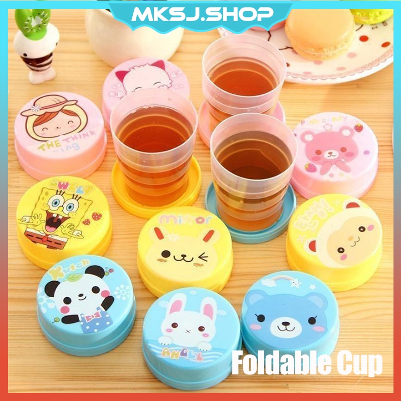 Foldable Cup Portable Travel Cartoon Cup Collapsible Outdoor Picnic Kids Children Water Cup Cute Cawan Lipat