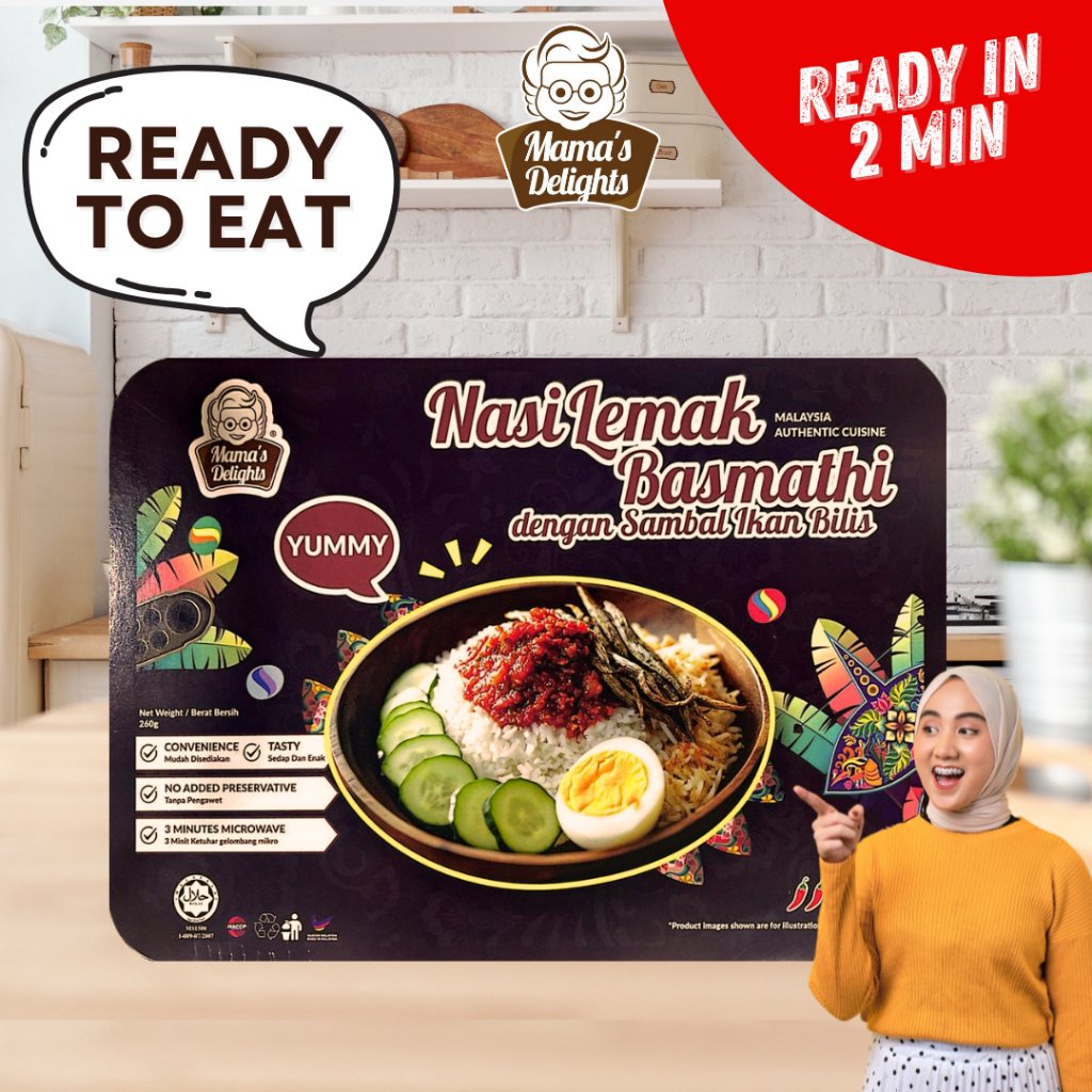 Mama's Delights [HALAL] Nasi Lemak Basmathi+Sambal Ikan Bilis | Ready To Eat | UMRAH/Camping/Asrama