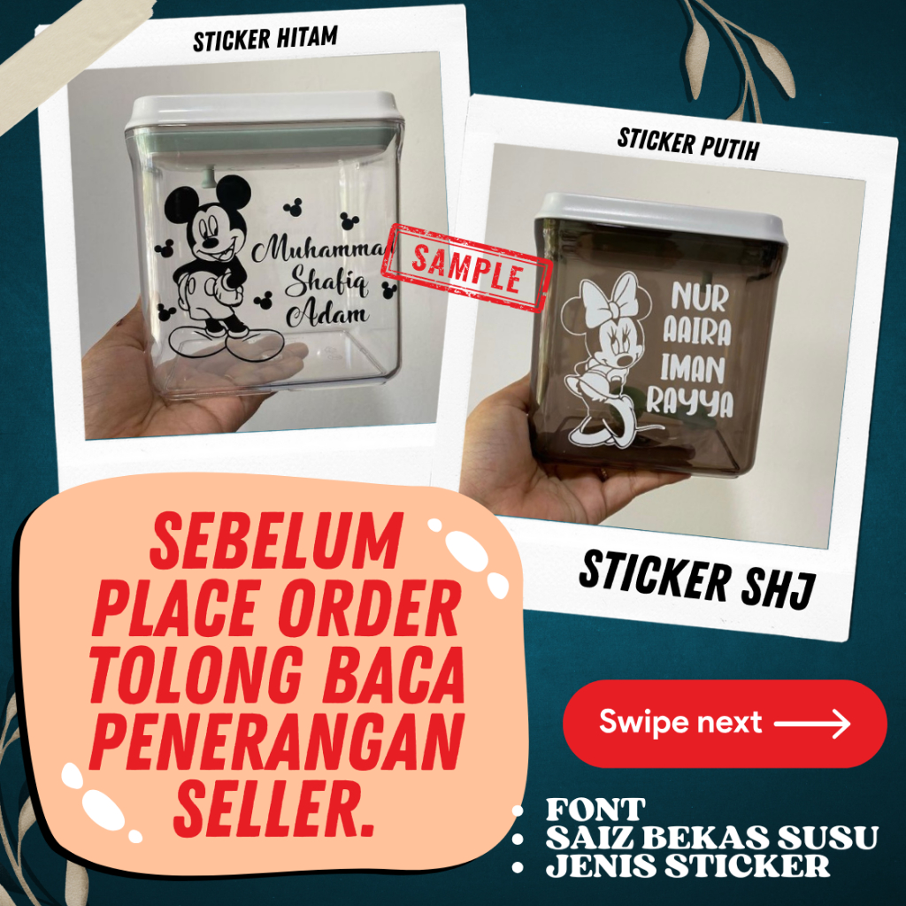 (STICKER SHJ) Custom Gambar & Nama ank untuk Bekas susu