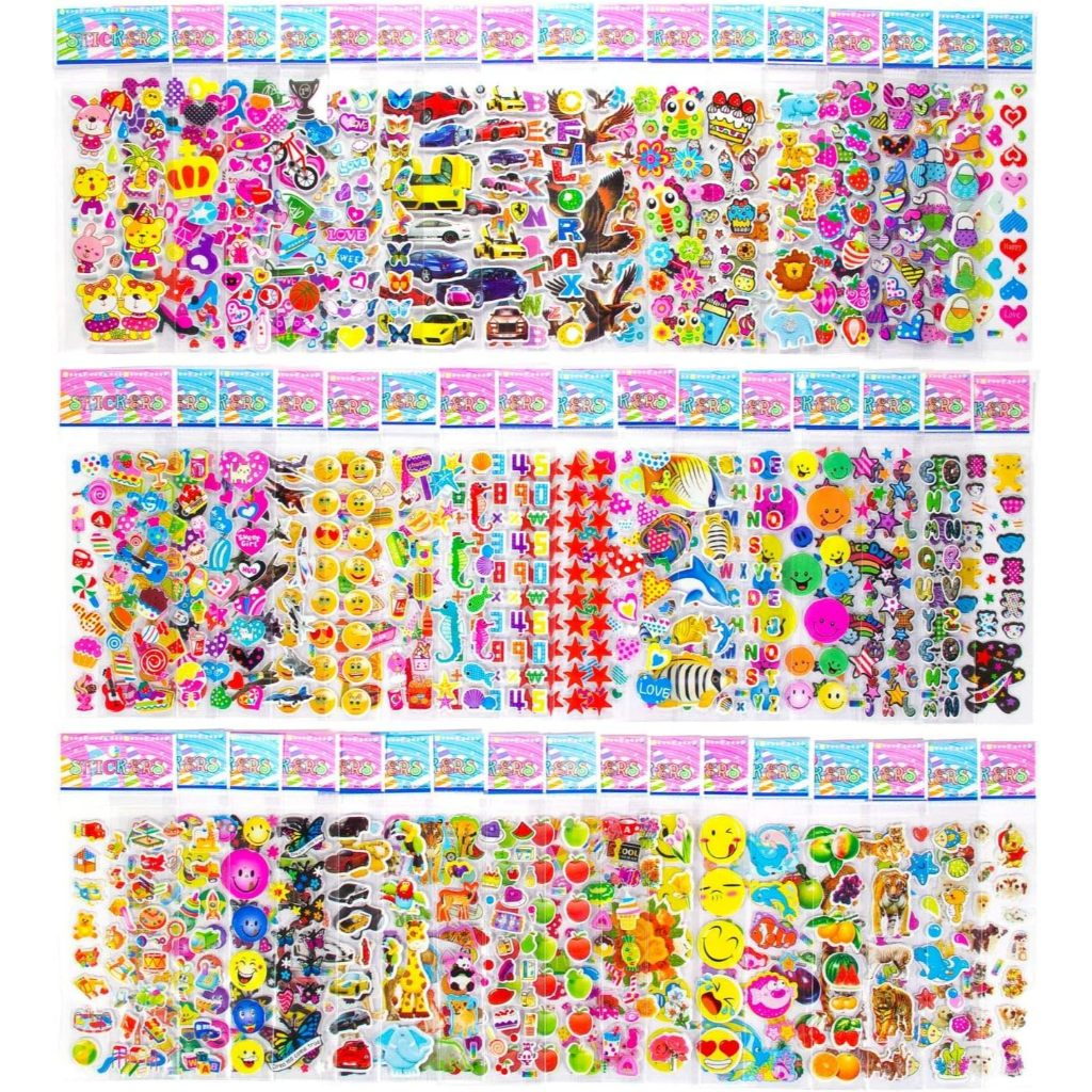 1pcs 3D Cartoon Cute Book Animal Car Dinosaur Bubble Waterproof Sticker For Kids Toys Stiker Kartun Kanak Kanak Buda 粘纸