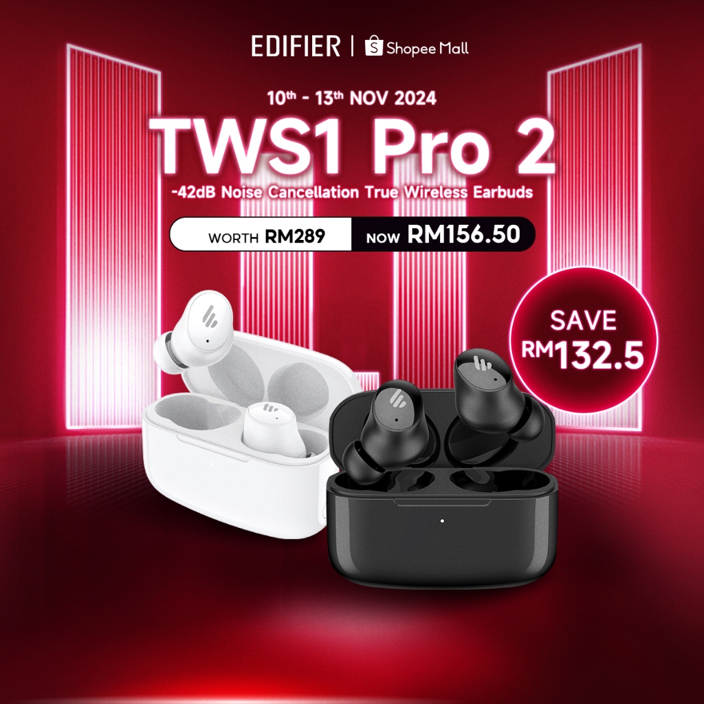 Edifier TWS1 Pro 2 -42dB Noise Cancellation True Wireless Earbuds - Bluetooth V5.3 | Edifier Connect App | IP54