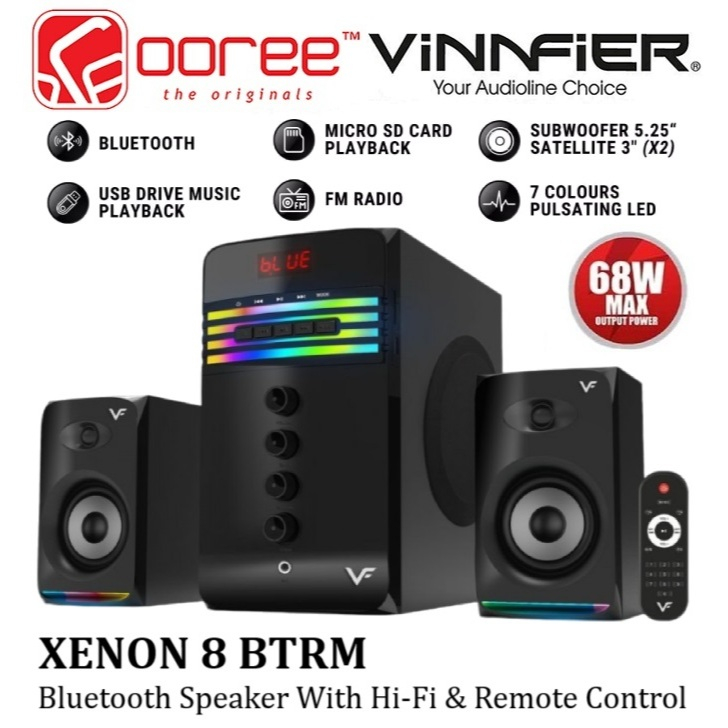 VINNFIER XENON 8 BTRM BLUETOOTH SPEAKER CH2.1 WITH HI-FI AUDIO SOUND/ FM RADIO/USB & SD SLOT/ MIC JA