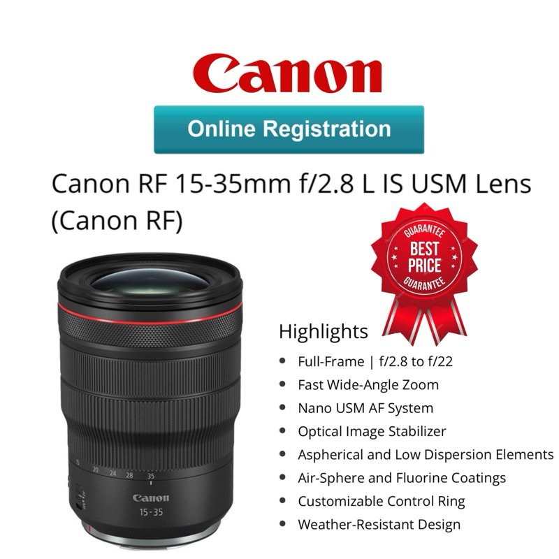 (CANON MALAYSIA WARRANTY)CANON RF 15-35MM F/2.8L IS USM LENS ORIGINAL CANON RF FAST WIDE ANGLE ZOOM LENS WEATHER SEALED