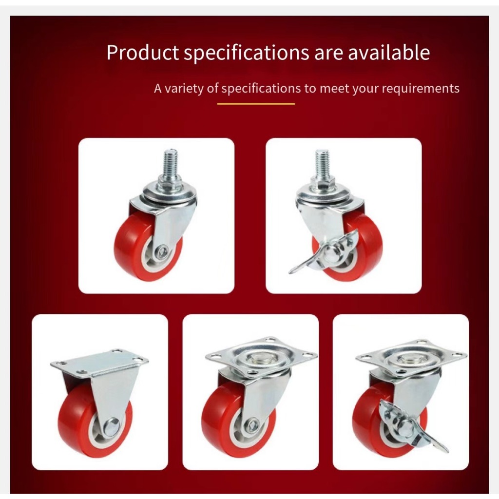 1-inch, 1.5-inch, 2-inch furniture casters,silent push casters universal rotating PP red casters