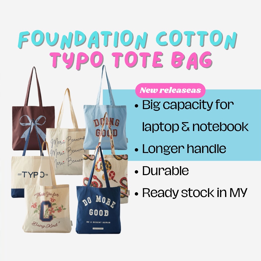 TYPO x Barbie / Foundation Cotton Adults & Kids Organic Tote Bag / Suitable Laptop Bag Book