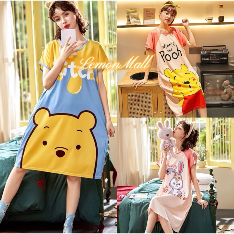 ?Ready Stock?New Plus Size Cartoon Pyjamas Baju Tidur Comfortable Sleepwear