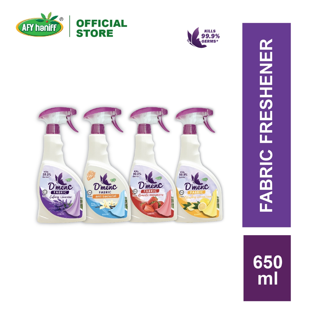 Afy Haniff D'menc® Fabric Freshener Spray With Antibac 99.9% 650ml Semburan Pewangi Fabrik Perfume Dobi Anti Bakteria