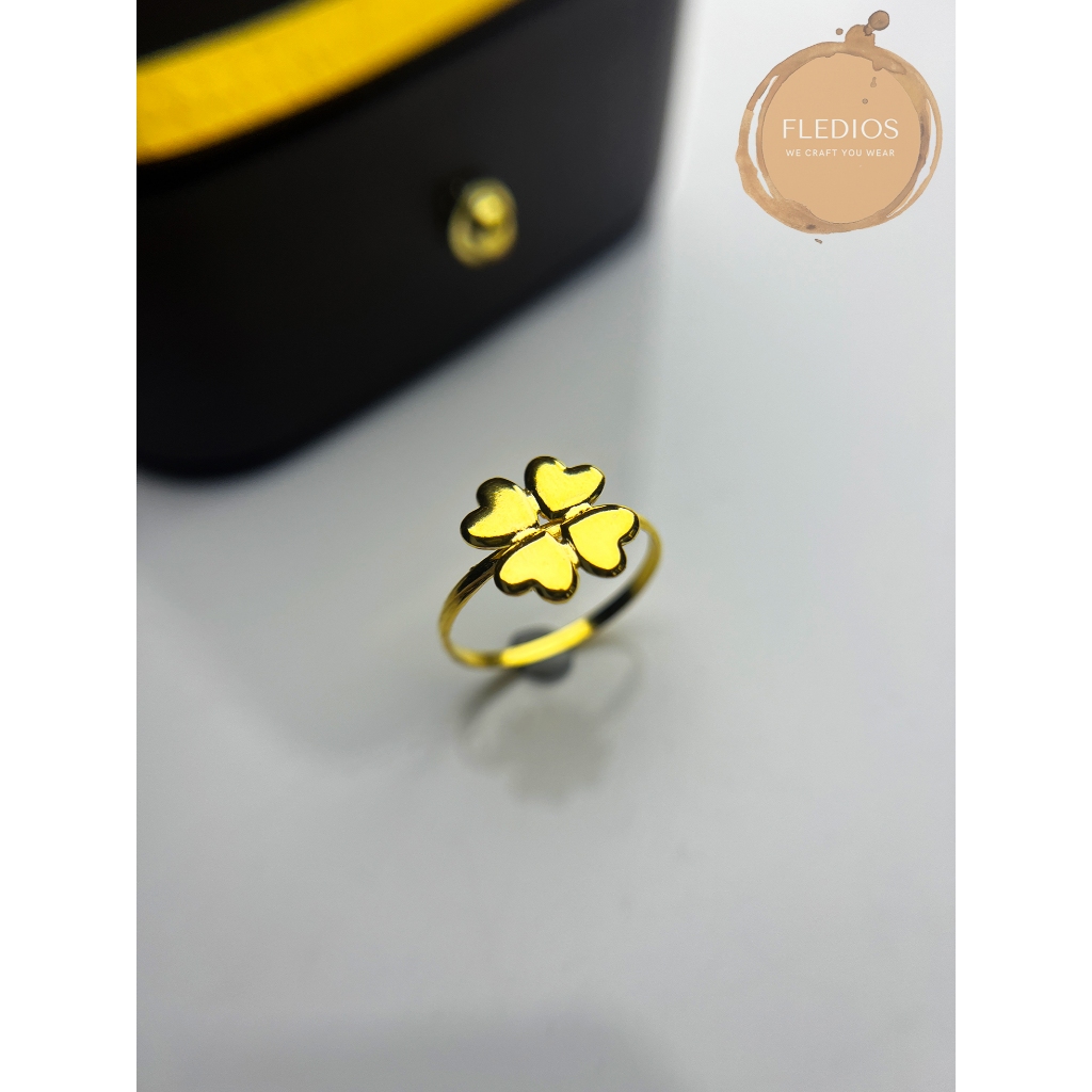 Fledios Cincin Emas 916 Cincin Clover Cincin Emas 916 Tulen 916 Gold Ring Original 916 Ring Cincin Belah Rotan