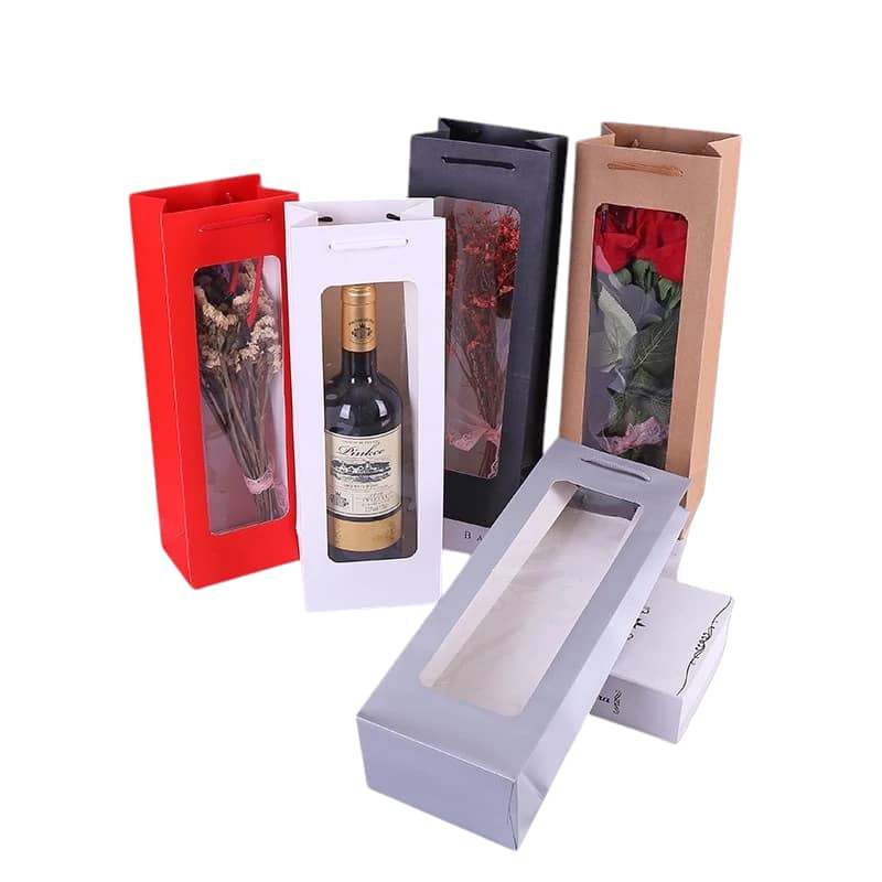 Rectangular Shaped Plain Wine Paper Bag For Flower Arrangement Event Party Gift Bottle Beg