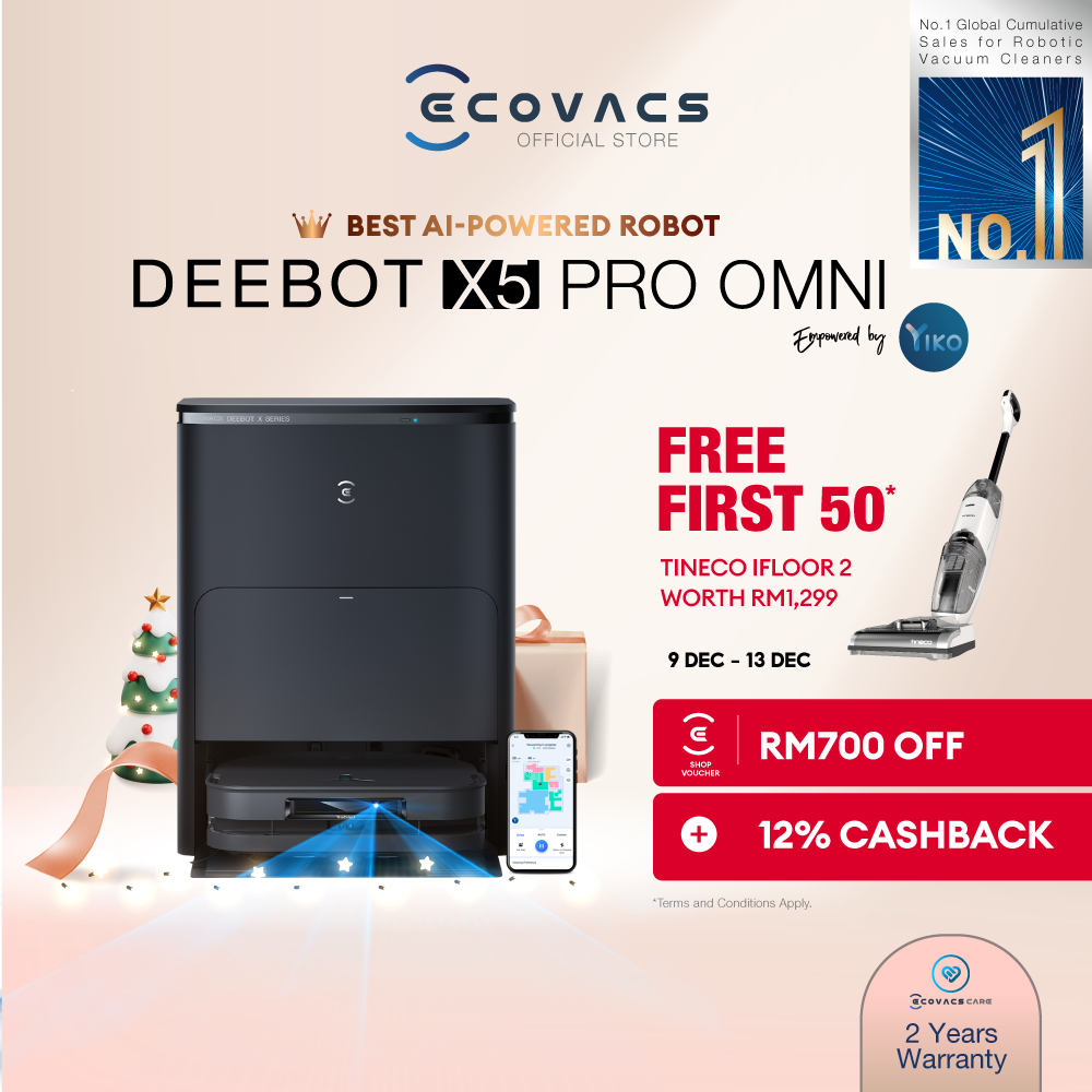 [NEW] ECOVACS DEEBOT X2/X5 Pro OMNI Robot Vacuum | 12800 PA | Advanced AINA 2.0 | TruEdge™ Mopping | 70°C Hot Water Wash