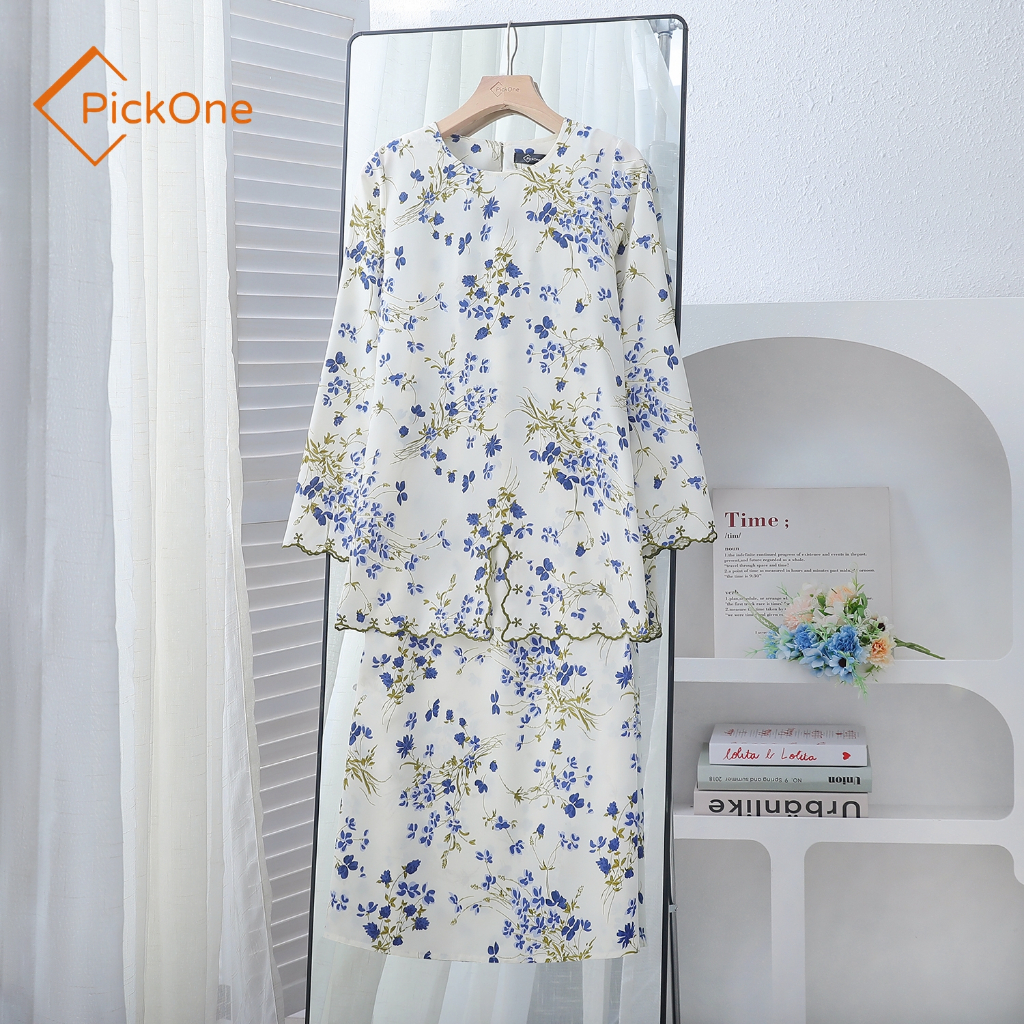 Pickone Fashion Khawla Sulam Kurung viral Raya Friendly Wanita terbaru Printed Floral vintage Nursing Muslimah Dusty Pin