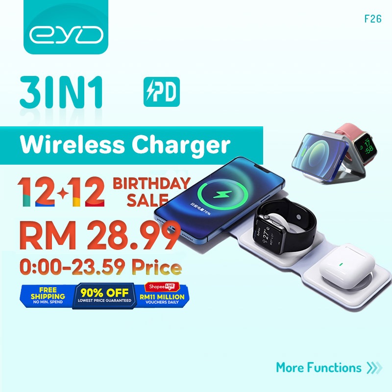 EYD F26 3-In-1 Magnetic Mobile Phone Wireless Charger Pad (15W)