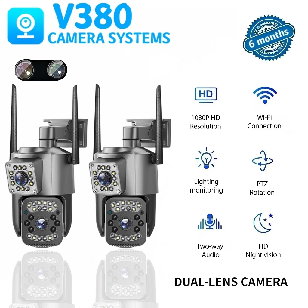V380 Pro Dual Lens WiFi 8MP 5K Outdoor Weatherproof WiFi Camera Motion Detection Color Night Vision Security