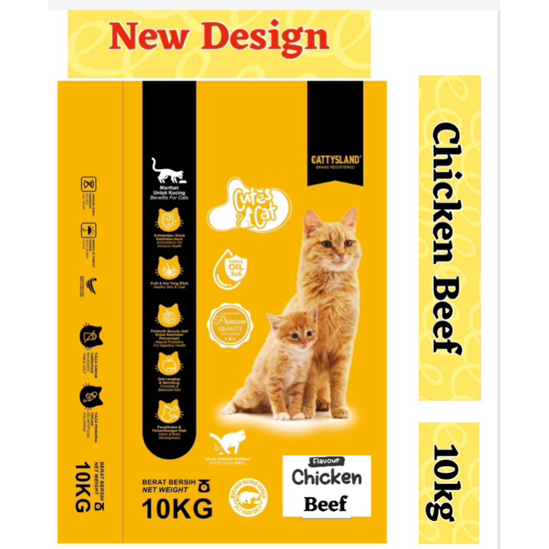 Hot Selling Cat Food 10kg / Makanan Kucing (Cutes Cat) Cattysland Flavour Chicken & Beef
