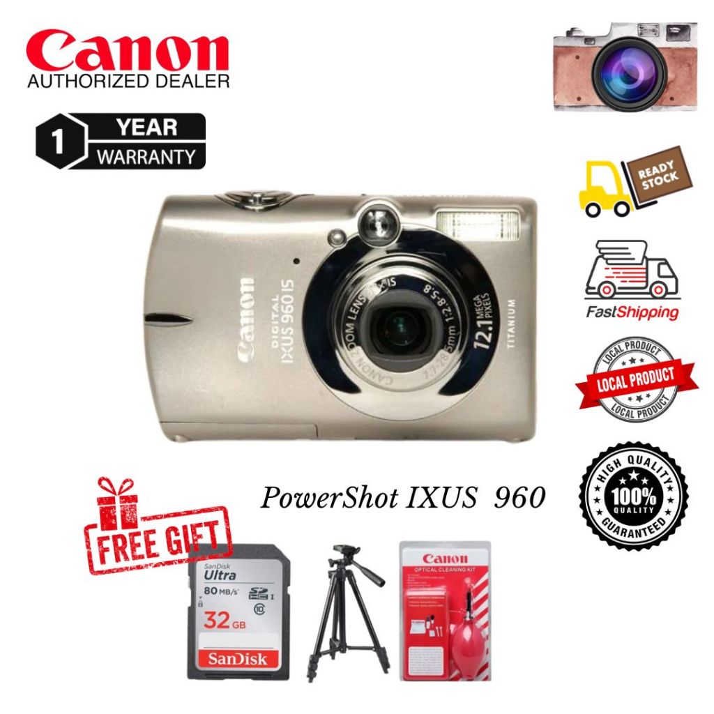 Canon IXUS 960 IS Digital Camera CCD Vintage Titanium 12.1MP, 3.7x Optical Zoom 2.5" LCD ( 1 Year Warranty )