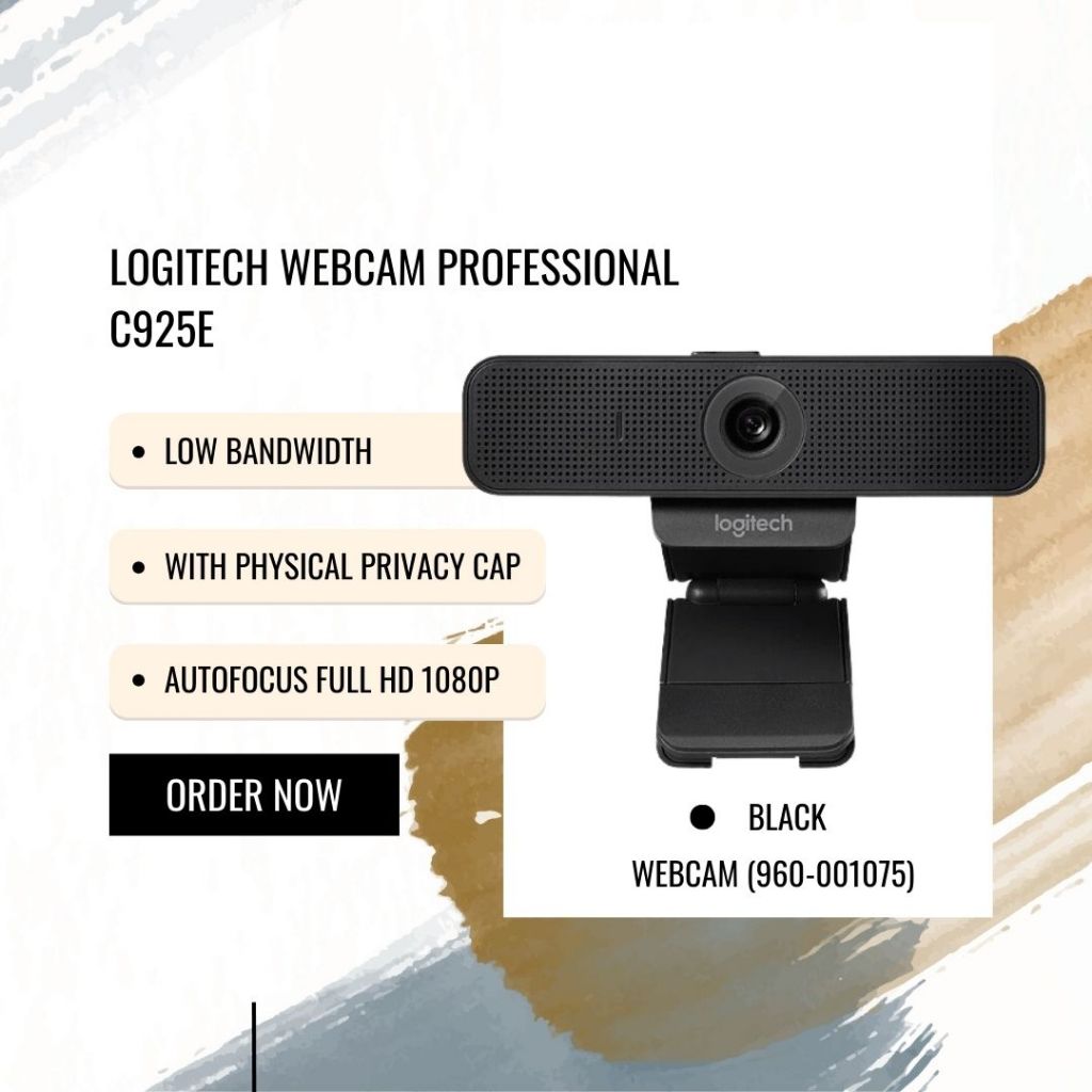 Logitech C925e HD Webcam Video Chat Online Class Zoom Meeting Google Meet Teams Clear Mic Video 1080 30fps PlugPlay