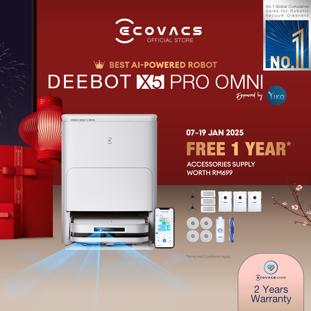 [NEW] ECOVACS DEEBOT X5 Pro OMNI Robot Vacuum | 12800 PA | Advanced AINA 2.0 | TruEdge™ Mopping | 70°C Hot Water Wash