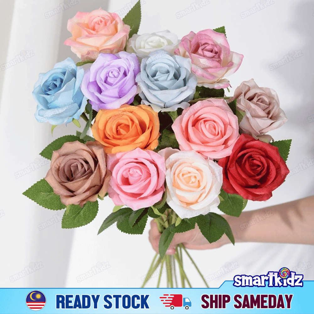 [1pc] Hybrid Tea Rose Artificial Flowers High Quality | Velvet Rose | Home | Valentine | Wedding Decoration - smartkidz