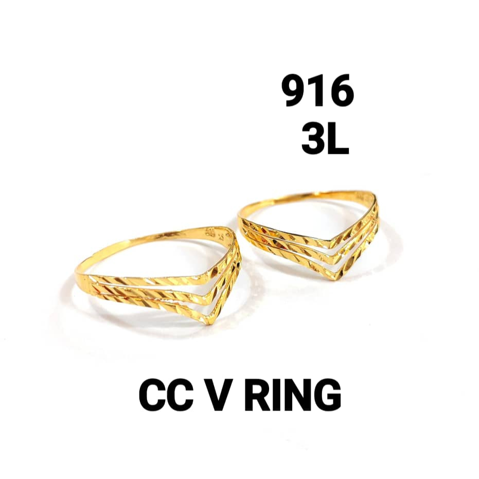 Wing Sing Cincin V Ring Padu Bajet Tiga 3 Layer Original Fesyen Emas 916 916 Gold Solid V Ring V 形戒指