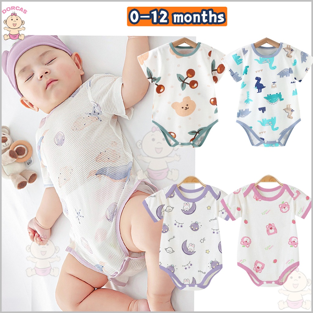 ?[0-18 Mths]?Newborn Baby Romper Baju Bayi Infant Short Sleeve Rompers Jumpsuit Baby Shirt Baby Girl Boy