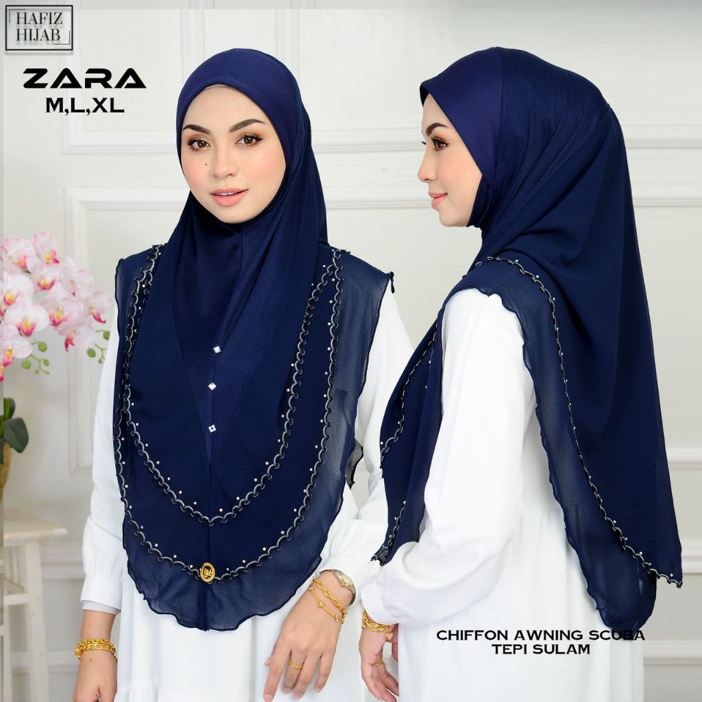 SARUNG ZARA 3 LAYER CHIFFON WITH SULAM AWNING SCUBA HIJAB-Model Terbaru