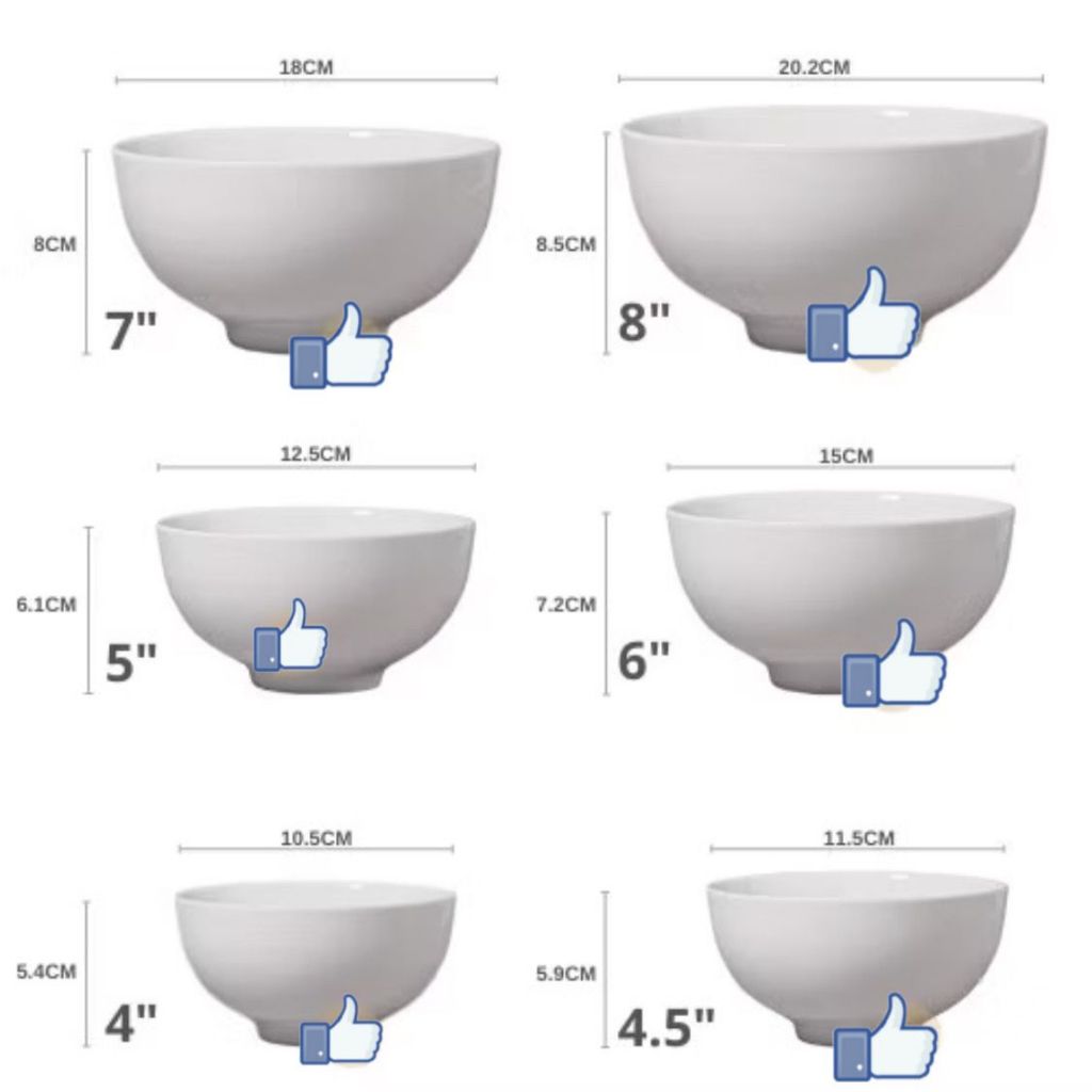 5 STAR WHITE CERAMIC PORCELAIN RICE BOWL SOUP BOWL NOODLE BOWL DESSERT BOWL MANGKUK( +-0.5cm-1.0cm)