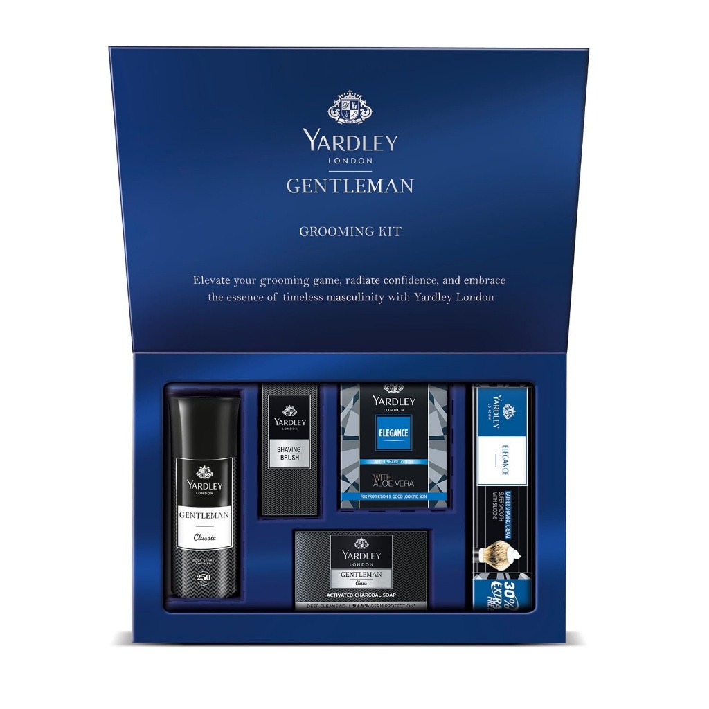 Yardley London Gentleman Luxury Grooming Kit For Men| Classic Activated Charcoal Soap| Lather Shaving Cream|Deo Spray