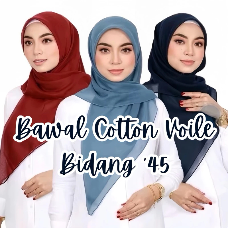 Tudung Bawal Cotton “PREMIUM” Lembut Paling Senang Bentuk Bidang 45′ READY STOCK