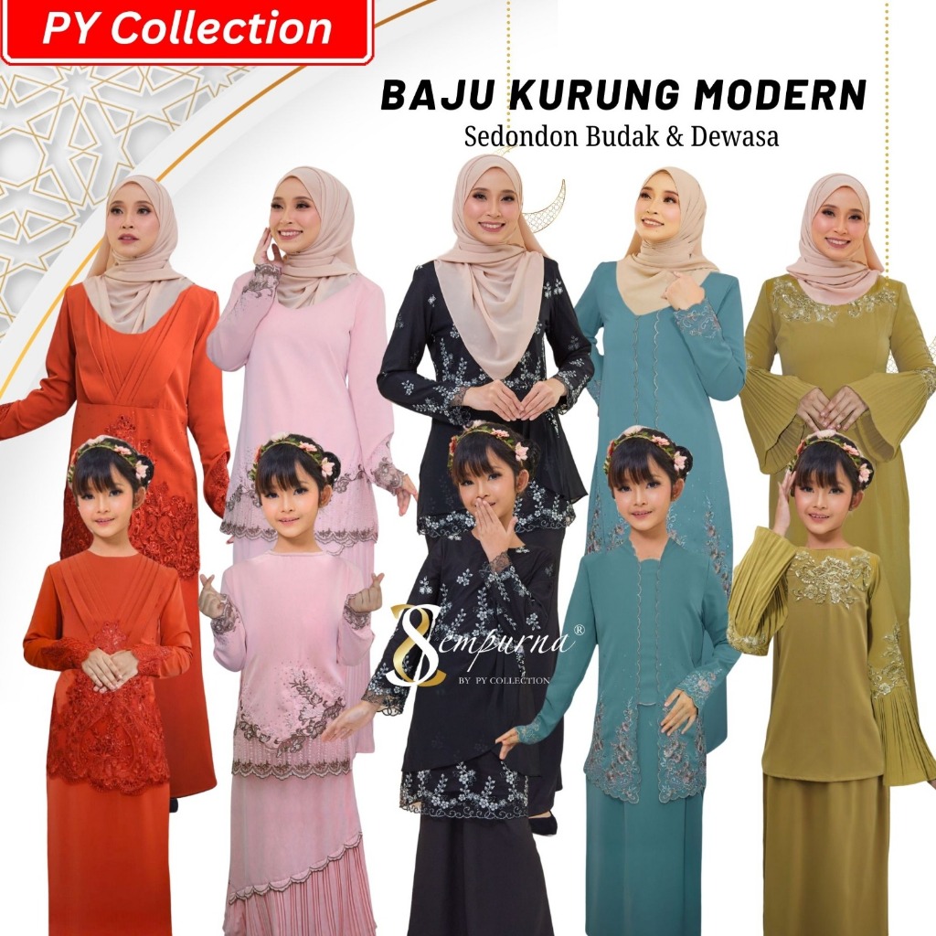【KURUNG MODERN】BAJU RAYA SEDONDON - WARNA BRICK ORANGE PINK ASH BLUE OLYMPIC RICH GOLD HITAM DEWASA & BUDAK SEPASANG