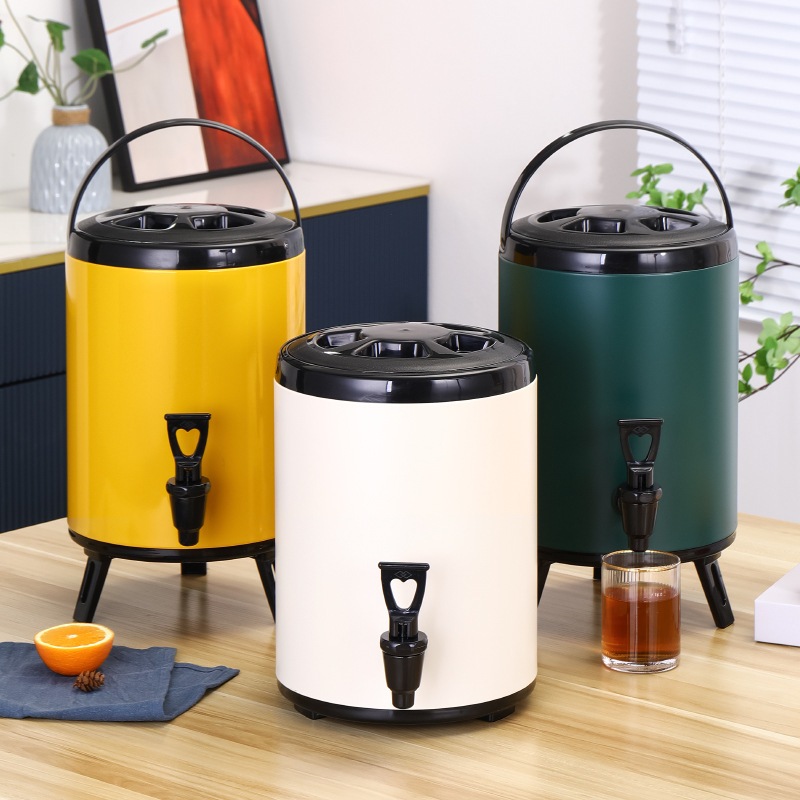 Stainless Steel Milk Tea Bucket Water Dispenser Hot And Cold Thermos Water Jug With Faucet Cooler Jug 奶茶桶
