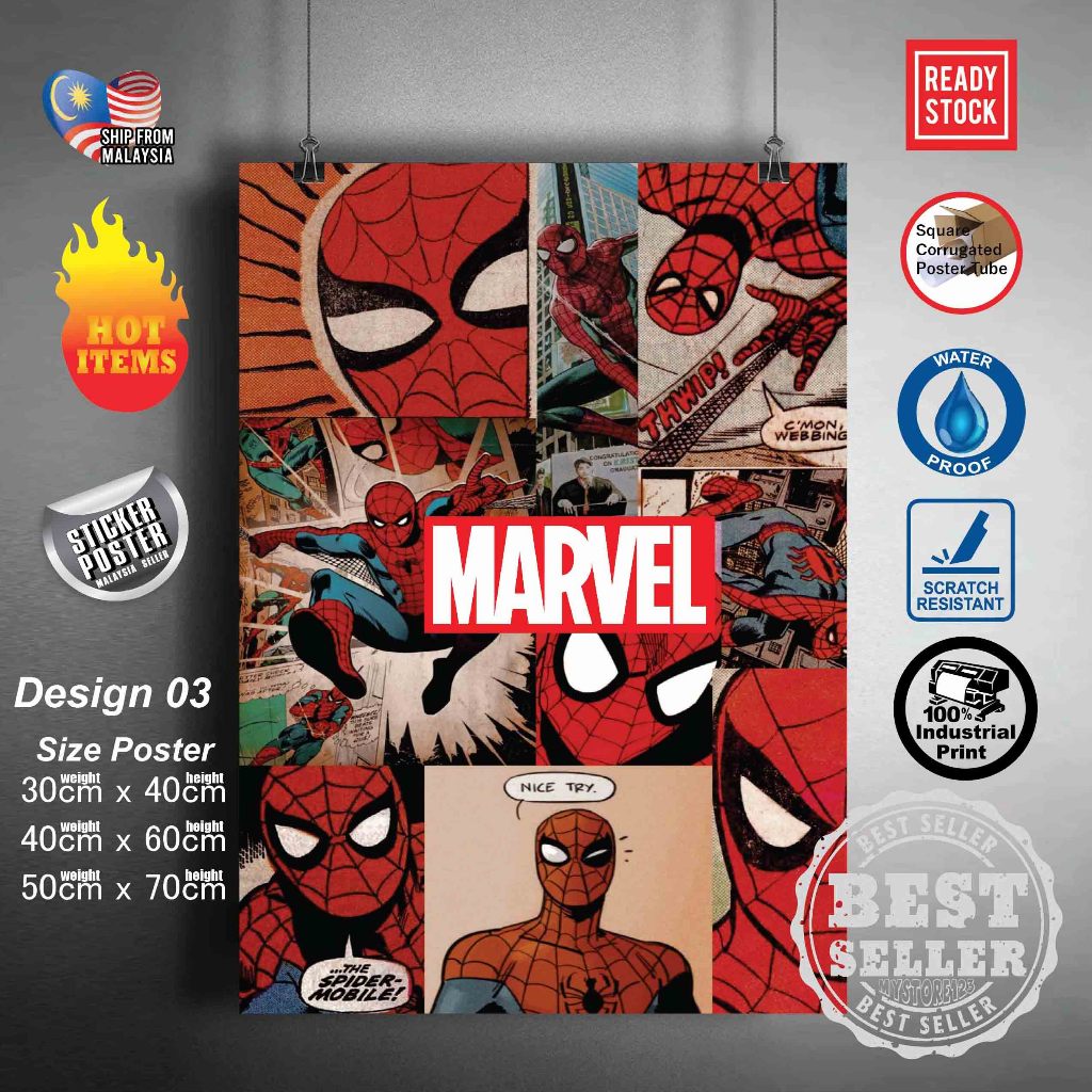 (Ready Stock) Spider-Man Marvel Superhero Comic Movie Art Painting Sticker Poster Wall Home Decor sticker