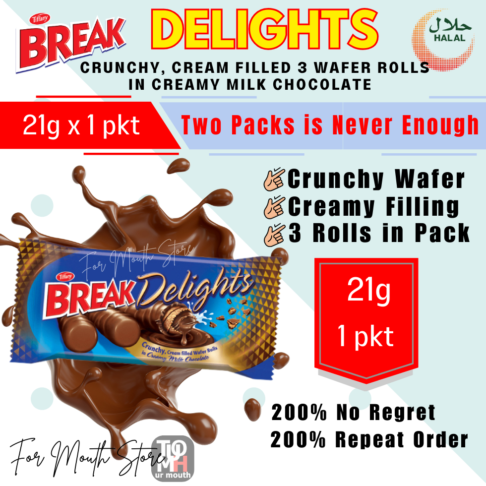21g BREAK DELIGHTS Crunchy Chocolate Biscult Wafer Roll Coklat Biskut