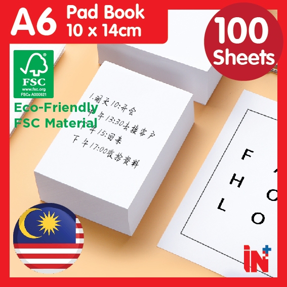 A6/ Mini DL Plain Notepad 100 Sheets White Blank Memo Pad Rough Pad Eco-Friendly Order Pad