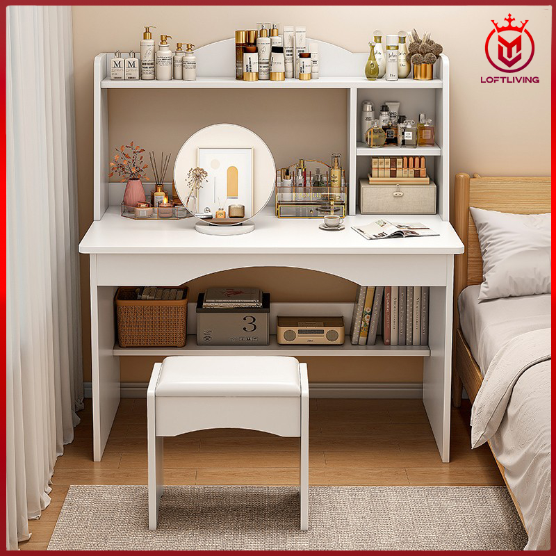 LOFT-Meja Komputer Study Table With Book Shelf Student Storage Rack Computer Table Home Office Writing Desk Meja Belajar