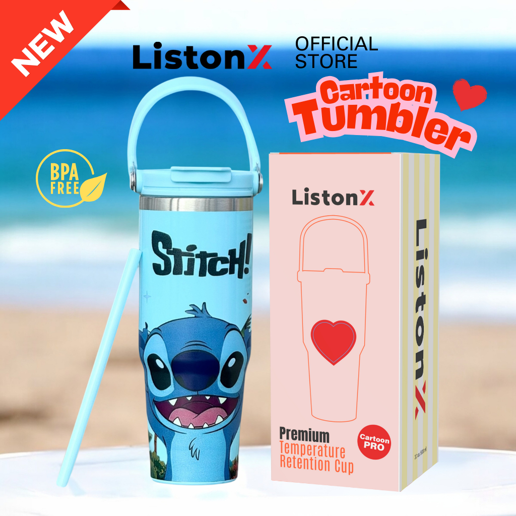 ListonX 3D Cartoons thermos cup Ready stock 30oz (890ML) with free straw water/coffe cup 304 stainless steel