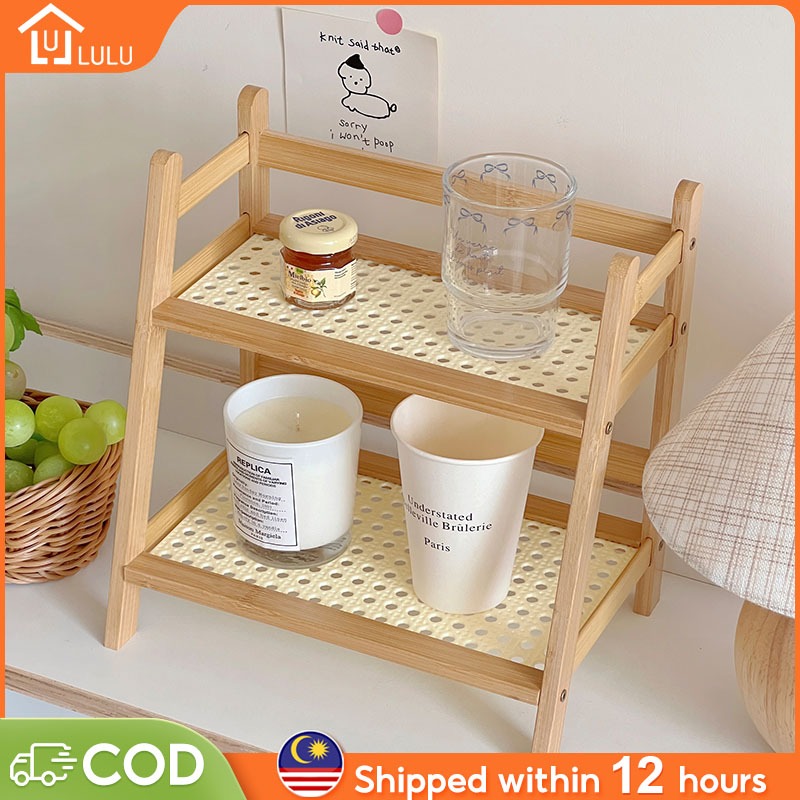 LULU Table Storage Rack Rak Buku Almari 2 Layer Bamboo Wooden Kitchen Storage Rack Display Rack 置物架