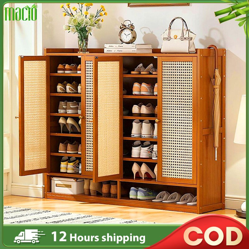 Bamboo Shoe Cabinet 2/3/4Door Almari Kasut Bertutup Rak Kasut Shoe Cabinet Outdoor 鞋架 鞋柜