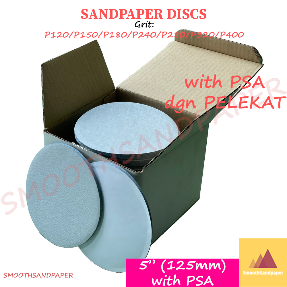 5" (125mm) [100pcs] Abrasive White Sandpaper Discs (with Adhensive) 砂纸背胶圆盘