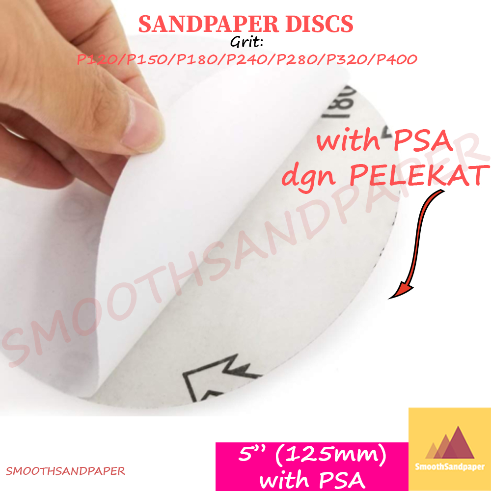 5" (125mm) [100pcs] Abrasive White Sandpaper Discs (with Adhensive) 砂纸背胶圆盘 image 2