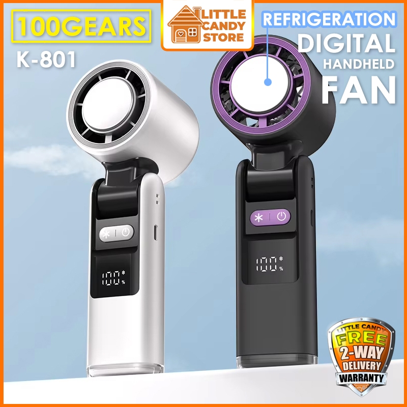 K801 USB Fan Portable 100 Gears Refrigeration Handheld Fan Neck Fan USB Rechargeable Kipas Mini 制冷风扇