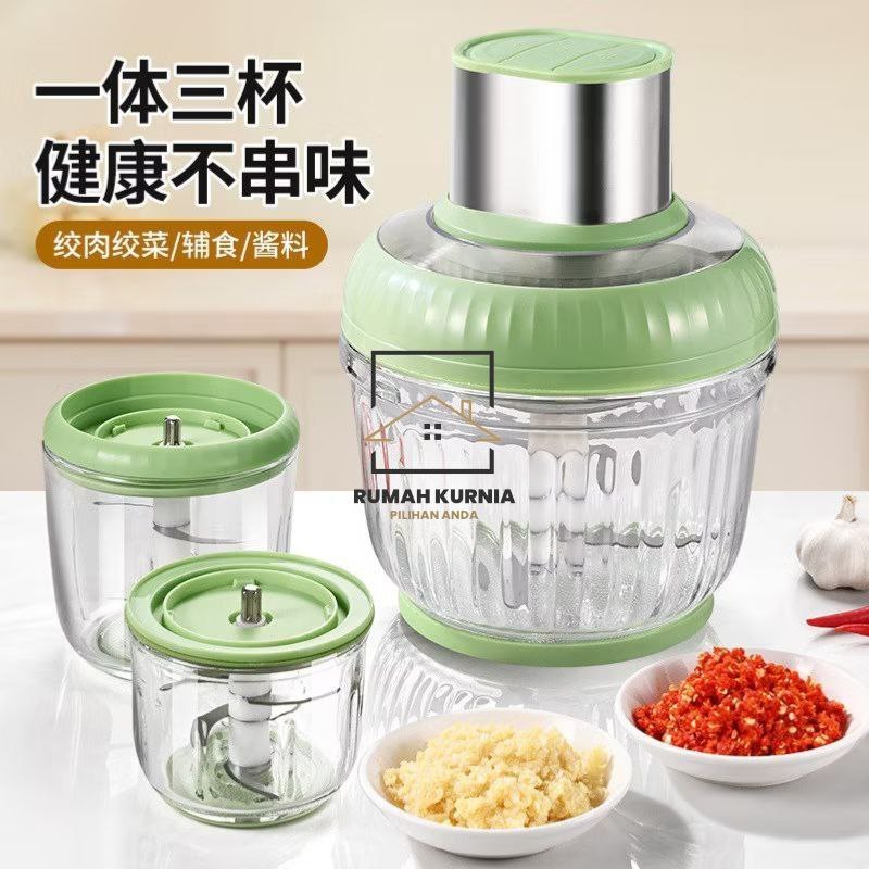 【Stok Sedia Ada】3 IN 1 Mesin Pengisar Daging Elektrik Pelbagai Fungsi | Sesuai Untuk Makanan Bayi Dan Garlic