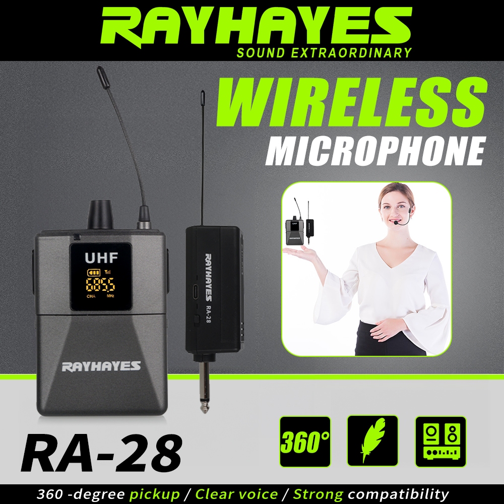 RAYHAYES UHF Headset Microphone Wireless Lavalier Lapel Mic with Bodypack Transmitter For Teaching