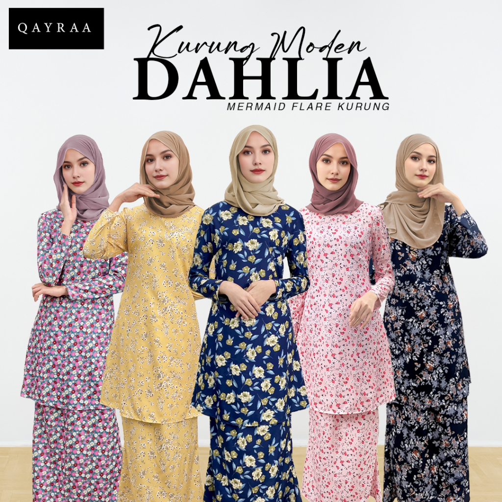 QAYRAA P1 BAJU KURUNG MODEN FLORAL Kurung Printed Design Ironless Baju Kurung Raya 2025 / Kurung Kedah Wudhu Set Wanita