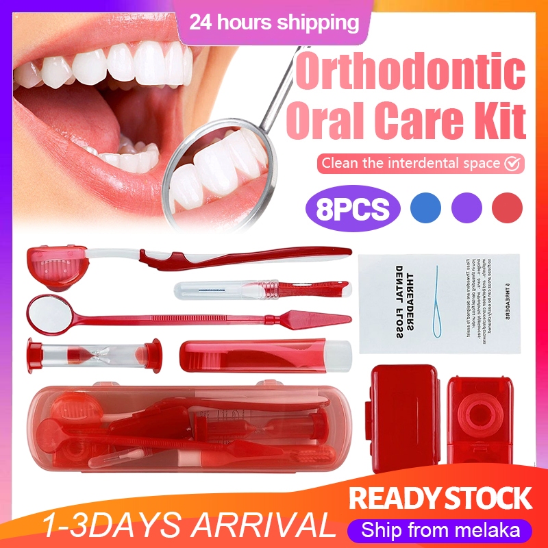 ​​8PCS Orthodontic Toothbrush Cleaning Set U/V Brush with 15M Floss Oral Hygiene Care Ortho Tool Kit Portable HomeTravel