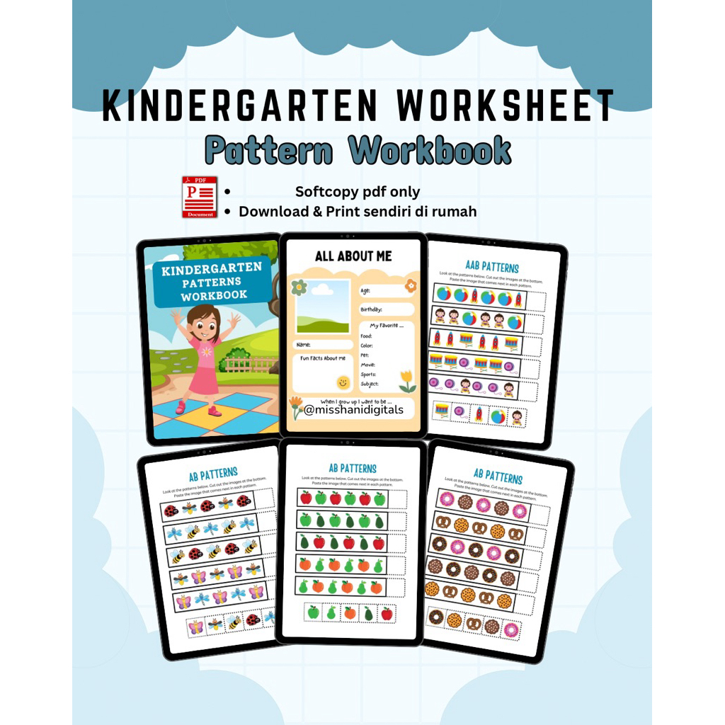 PDF Ebook For Kids | Kindergarten Pattern Workbook | Kids Learning Book | Buku belajar kanak kanak | Buku kanak kanak